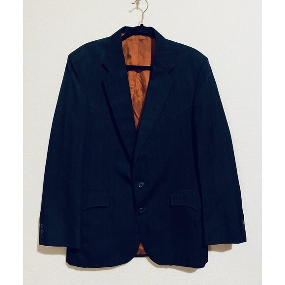 Circle S Western Blazer Mens 42R Navy Blue Striped Sport Coat Rodeo Cowboy - Picture 1 of 7